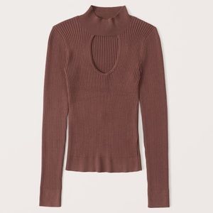 ABERCROMBIE Slim Brown Ribbed Long-Sleeve Cutout Top size medium